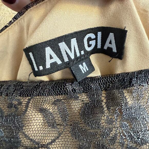 I.AM.GIA Micro Mini Skirt Black Lace Metallic Gold Y2K Coquette Club Going Out M - Picture 7 of 8